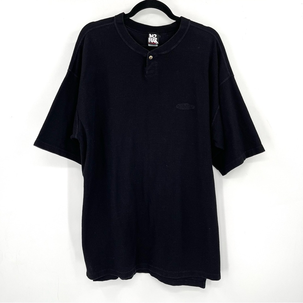NO FEAR Vintage Black Short Sleeve Shirt Waffle Texture Vtg 90s 00sSkater Street
